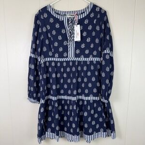 Vineyard Vines Women's Fleur De Leaf Tunic Dress Navy Blue‎ Size S NWT